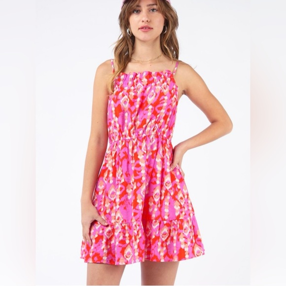 Pink Multi Color Printed Summer Mini Dress NWT - Picture 2 of 5